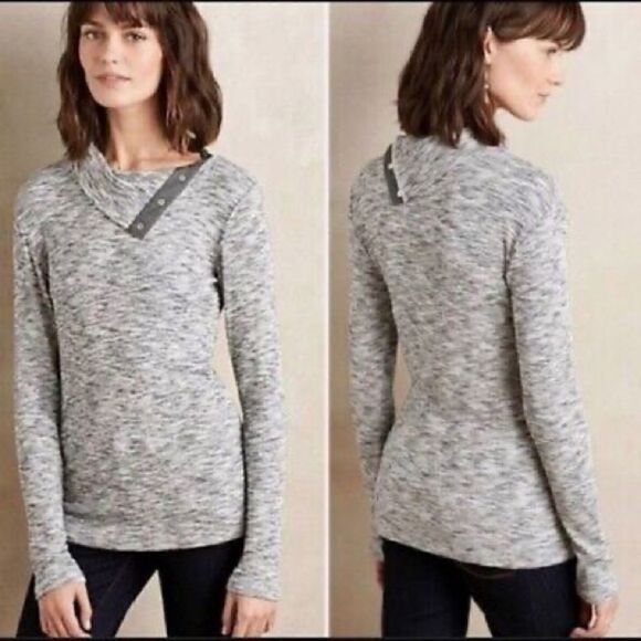 Anthropologie | Dolan Left Coast Snap-Neck Pullover Marled Gray Sweater | S - Picture 1 of 8